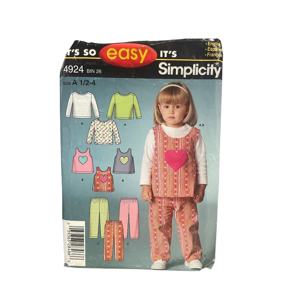 Simplicity 4924 Toddlers' Top Pants Knit Top Size A 1/2-4 Early 2000s UNCUT
